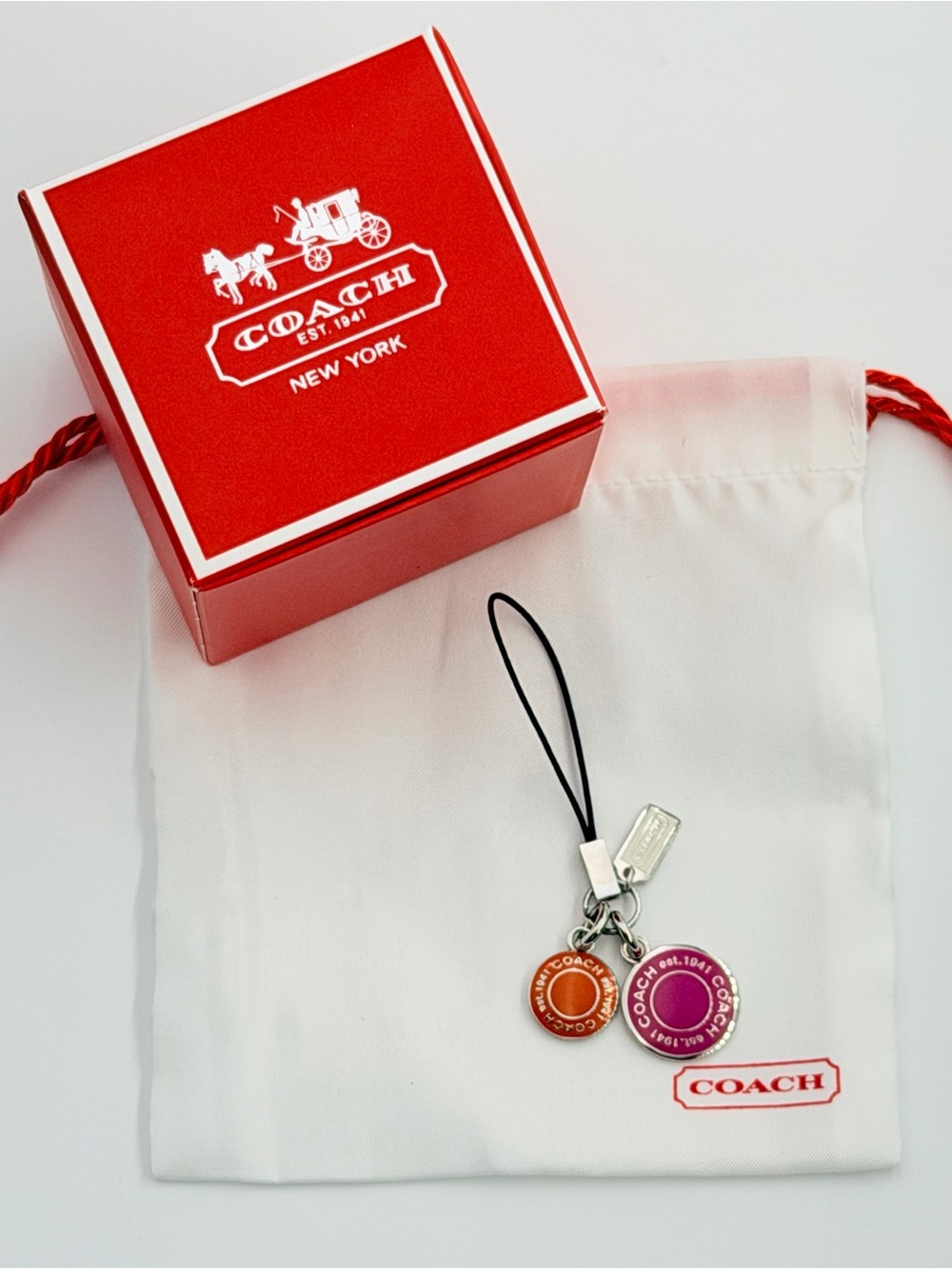 Coach Kids Orange & Pink Enamel Charm Phone Strap